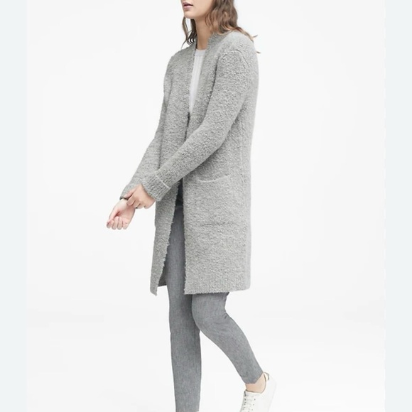 Banana Republic Boucle Duster Grey Cardigan Wool Alpaca Blend XS - Picture 1 of 14
